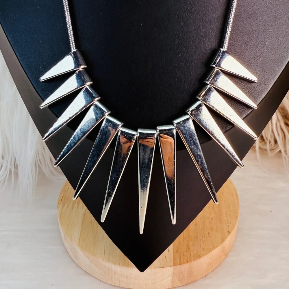 Silvertone Spike Statement Necklace